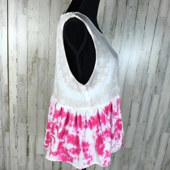 Free People Tie Dye Anytime Peplum Tank Top Pink Hibiscus NWT Barbiecore - Picture 3 of 5